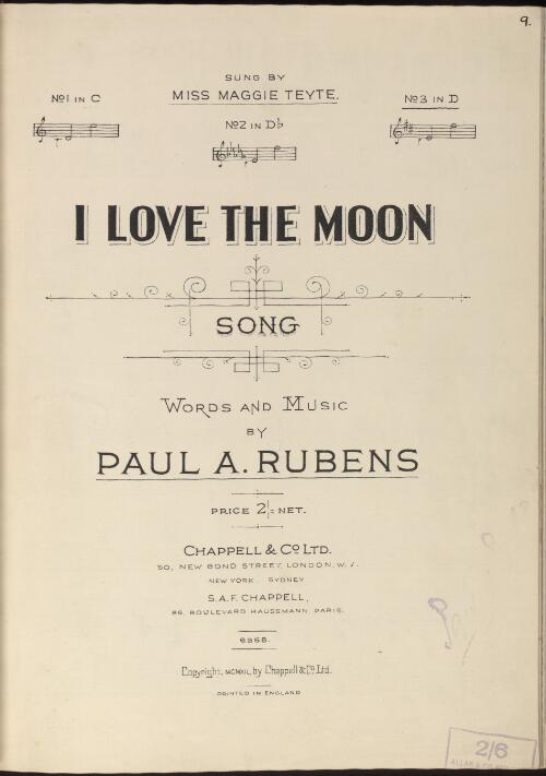 I love the moon [music] : song / words and music by Paul A. Rubens