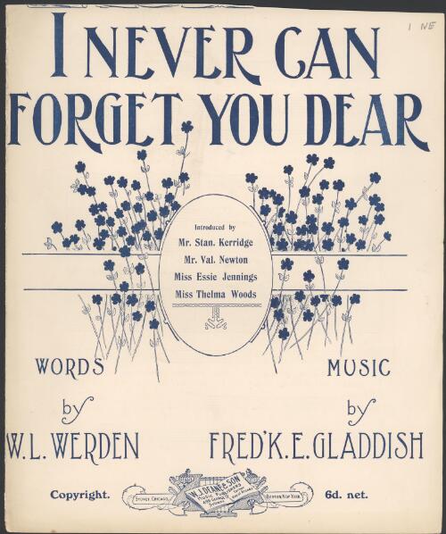 I never can forget you dear [music] / words by W.L. Werden ; music by Fred'k E. Gladdish