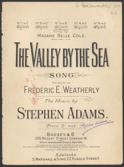 The valley by the sea [music] / words by F.E. Weatherly ; music by Stephen Adams
