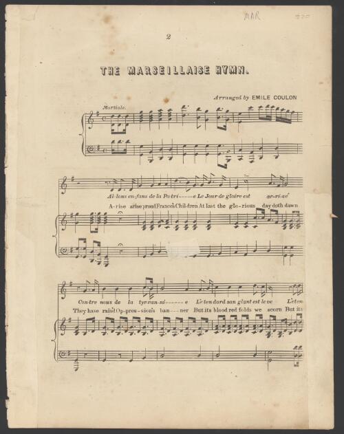The Marseillaise hymn [music] / arranged by Emile Coulon