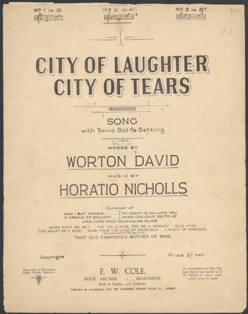City of laughter, city of tears [music] : song / words by Worton David ; music by Horatio Nicholls