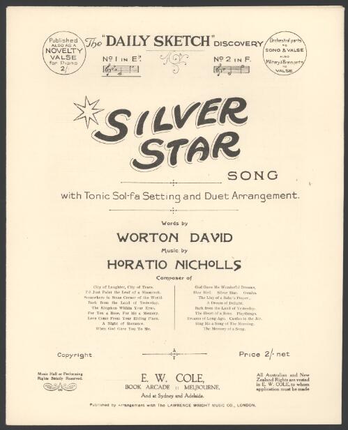 The silver star [music] : song / words by Worton David ; music by Horatio Nicholls
