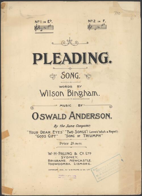 Pleading [music] : song / words by Wilson Bingham ; music by Oswald Anderson