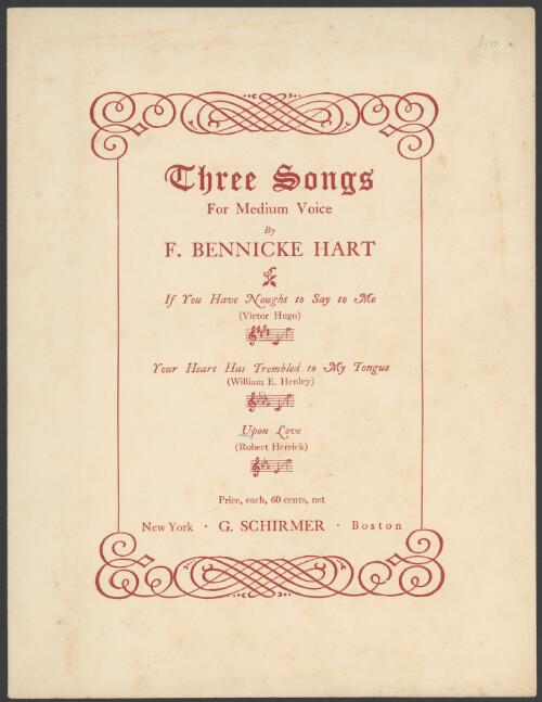 Upon love [music] / [words by] Robert Herrick ; [music by] F. Bennicke Hart