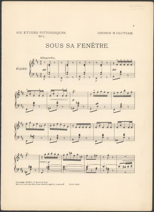 Sous sa fenetre [music] : six etudes pittoresques, no.6 / George H. Clutsam