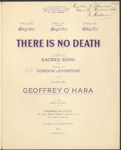 There is no death [music] : song / words by Gordon Johnstone ; music by Geoffrey O'Hara