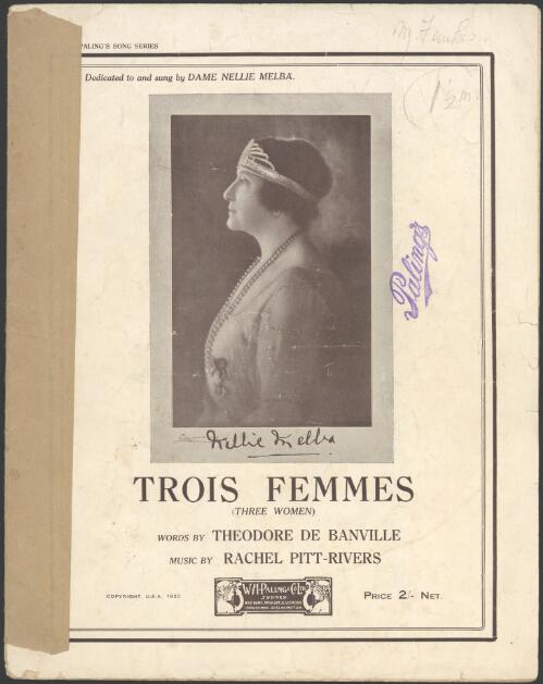 Trois femmes [music] / words by Theo. de Bauville, [i.e. Banville] ; translated by R.P.R. ; music by Rachel Pitt-Rivers