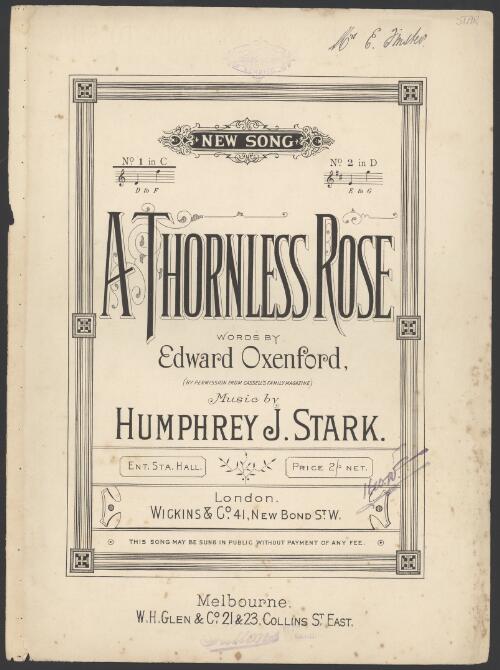 A thornless rose [music] / words by Edward Oxenford ; music by Humphrey J. Stark
