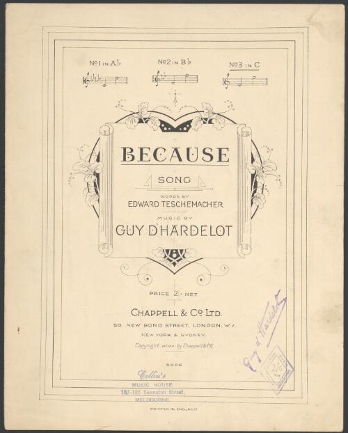 Because [music] : song / words by Edward Teschemacher ; French words and music by Guy d'Hardelot
