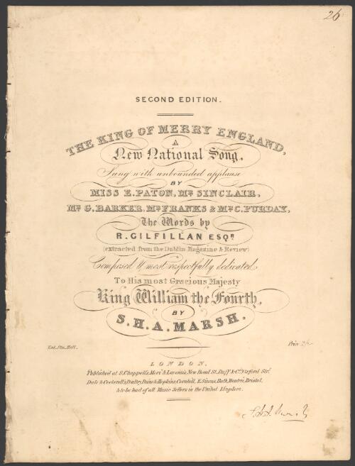 The King of merry England [music] : a new National song / the words by R. Gilfillan ; composed ... by S.H.A. Marsh