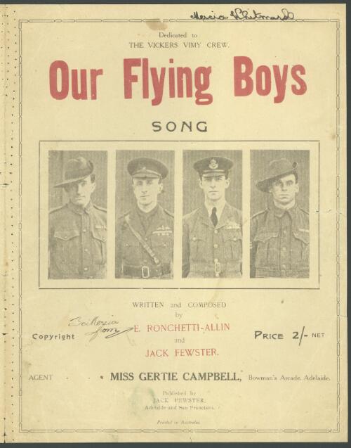 Our flying boys [music] : song / written and composed by E. Ronchetti-Allin and Jack Fewster
