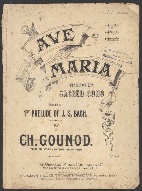 Ave Maria [music] : meditation sacred song : adapted to 1st prelude of J.S. Bach / by Ch. Gounod
