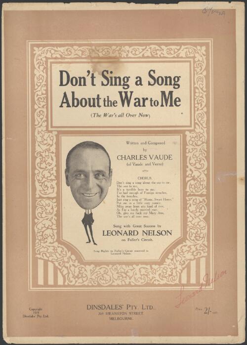 Don't sing a song about the war to me [music] : the war's all over now / written and composed by Charles Vaude
