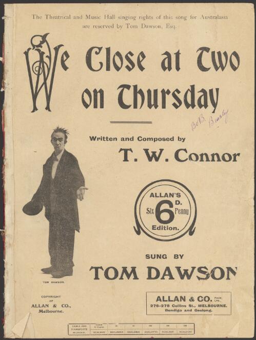 We close at two on Thursday [music] / written and composed by T.W. Connor