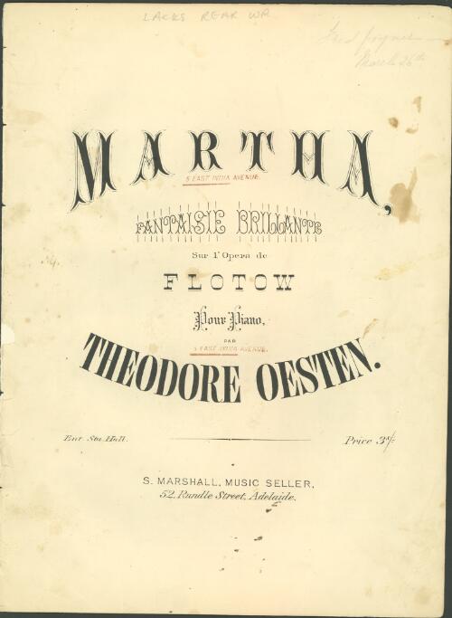 Martha [music] : fantaisie brillante sur l'opera de Flotow : pour piano / par Theodore Oesten