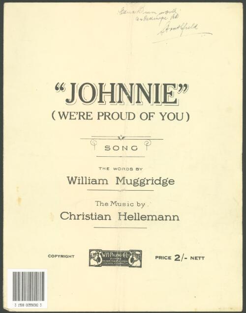 "Johnnie" we're proud of you [music] / words by William Muggridge ; music by Christian Hellemann