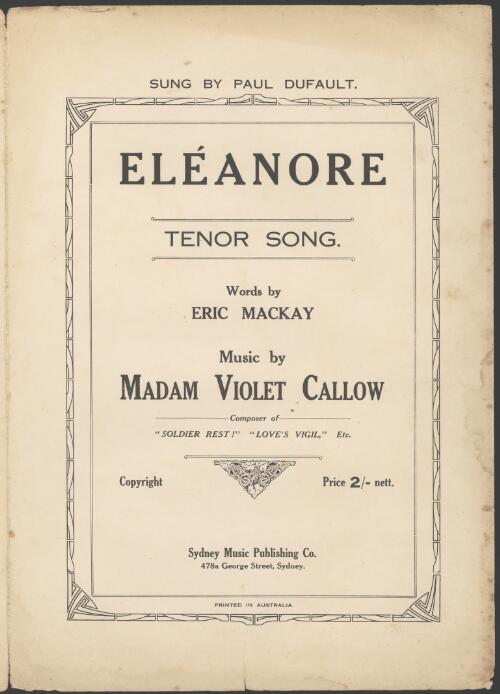 Eleanore [music] / words by Eric Mackay ; music by Madam Violet Callow