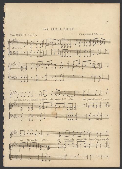 The eagle chief [music] / poet Mrs. E.H. Dunlop ; composer I. Nathan