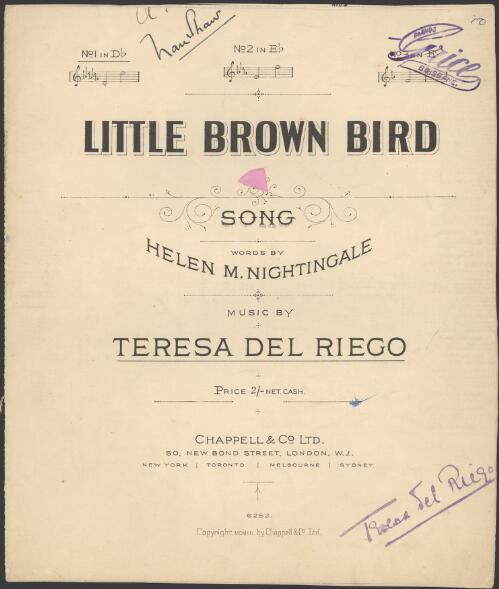 Little brown bird [music] : song / words by Helen M. Nightingale ; music by Teresa Del Riego