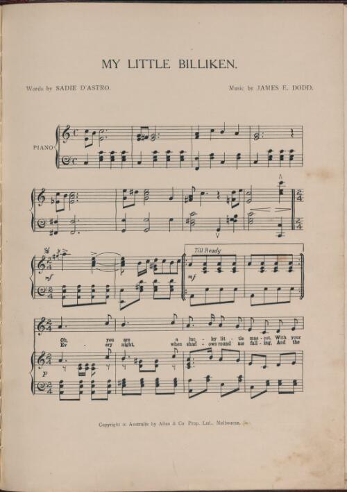 My little Billiken [music] / words by Sadie D'Astro ; music by James E. Dodd