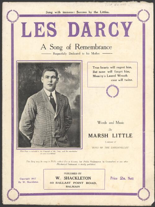 Les Darcy [music] : a song of remembrance / words and music by Marsh Little