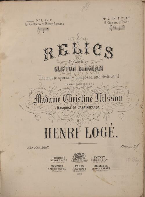 Relics [music] : song / written by Clifton Bingham ; composed  by Henri Loge
