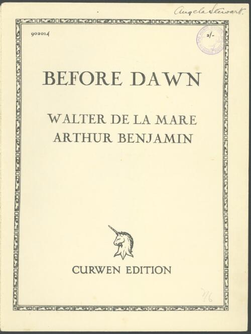 Before dawn [music] / [words by] Walter De la Mare ; [music by] Arthur Benjamin