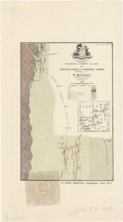 Geological sketch map of Tambourah & Western Shaw, Pilbara G.F. [cartographic material] / by A. Gibb Maitland and H.W.B. Talbot