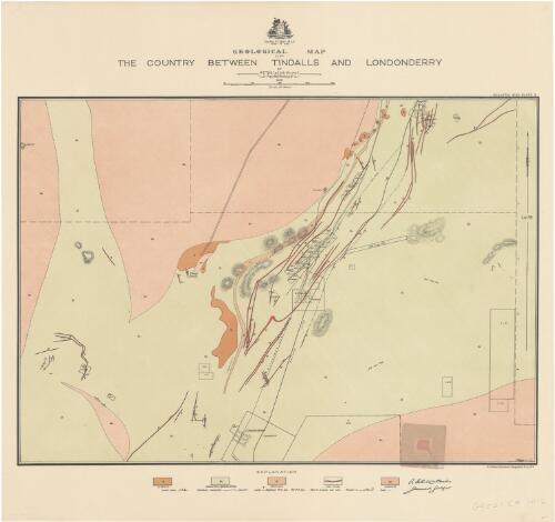 Geological map of the country between Tindalls and Londonderry [cartographic material] / by T. Blatchford