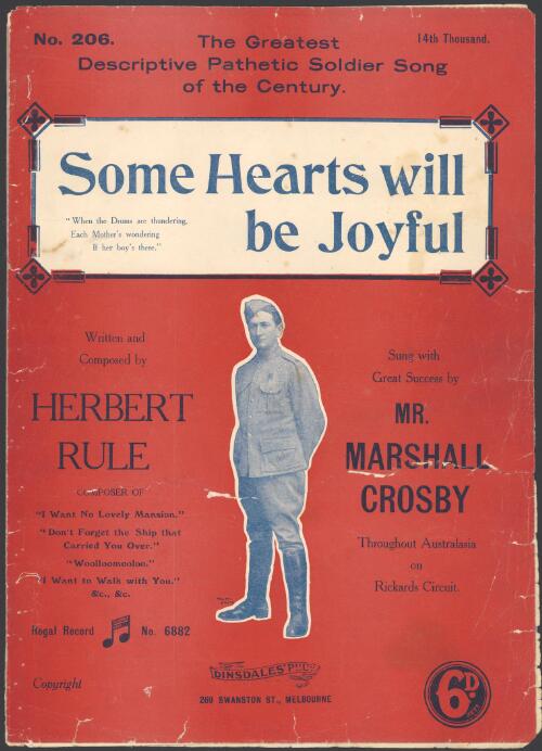 Some hearts will be joyful [music] : when the drums are thundering, each mother's wondering if her boy's there / written and composed by Herbert Rule