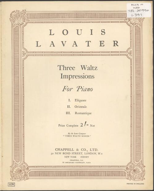 Three waltz impressions for piano [music] / Louis Lavater