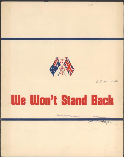 We won't stand back [music] / words and music by R.E. Holland