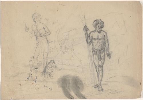 Study for Aboriginal Australians holding spears, New South Wales, 1857 / Thomas Balcombe