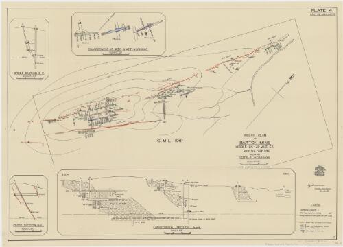 Assay plan of Barton Mine, Middle Ck. -20 Mile Ck. Mining Centre showing reefs & workings [cartographic material] / Aerial, Geological and Geophysical Survey, Northern Australia ; survey & reef Mapping by J.C. Thompson