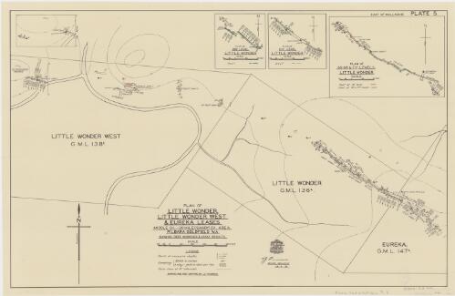 Plan of Little Wonder, Little Wonder West & Eureka leases, Middle Ck.-20 Mile (Sandy) Ck. area, Pilbara Goldfield, W.A. [cartographic material] : showing reef workings & assay results / Aerial, Geological and Geophysical Survey, Northern Australia ; surveys & reef mapping by J.C. Thompson