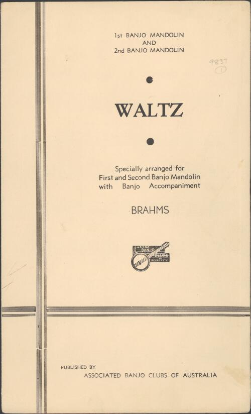 Waltz [music] / Brahms ; specially arranged for first and second banjo mandolin with banjo accompaniment