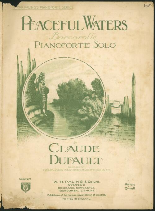 Peaceful waters [music] : barcarolle piano solo / by Claude Dufault