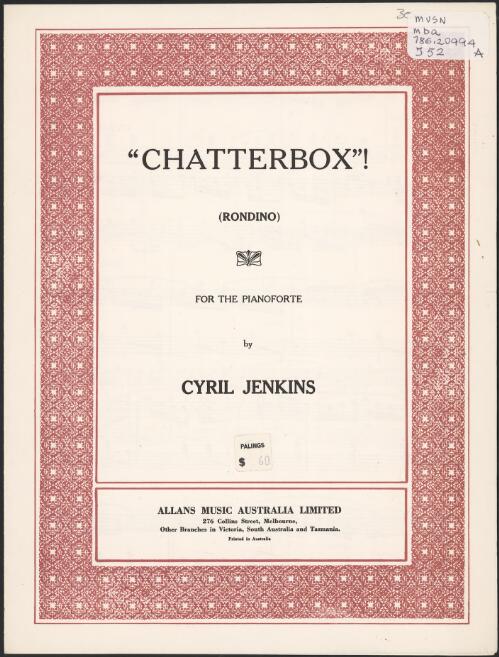 Chatterbox! [music] : (rondino) for pianoforte / by Cyril Jenkins