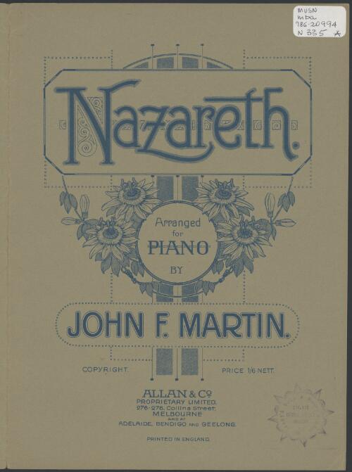 Nazareth [music] / arranged for piano by John F. Martin