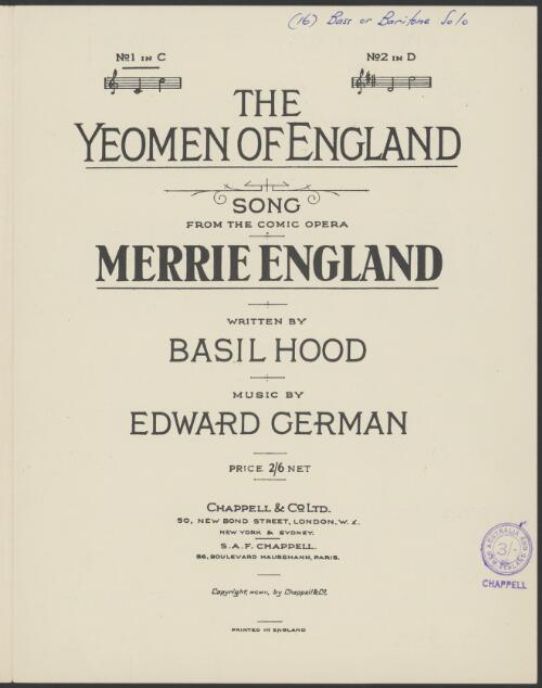 The Yeomen of England [music] / words by Basil Hood ; music Edward German