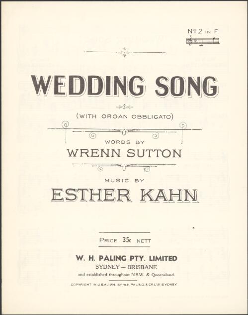 Wedding song [music] / words by Wrenn Sutton ; music by Esther Kahn