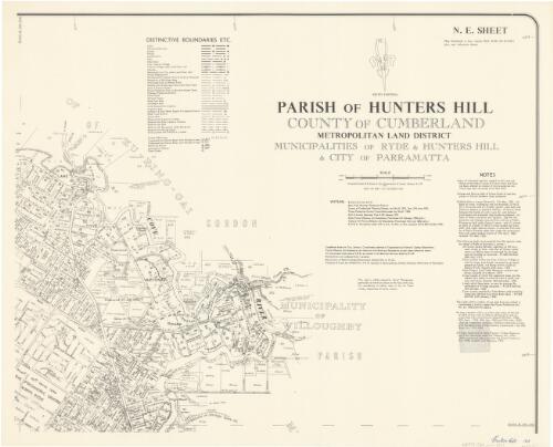 Parish of Hunters Hill, County of Cumberland [cartographic material] : Municipalities of Ryde & Hunters Hill & City of Parramatta / compiled, drawn & printed at the Department of Lands, Sydney, N.S.W