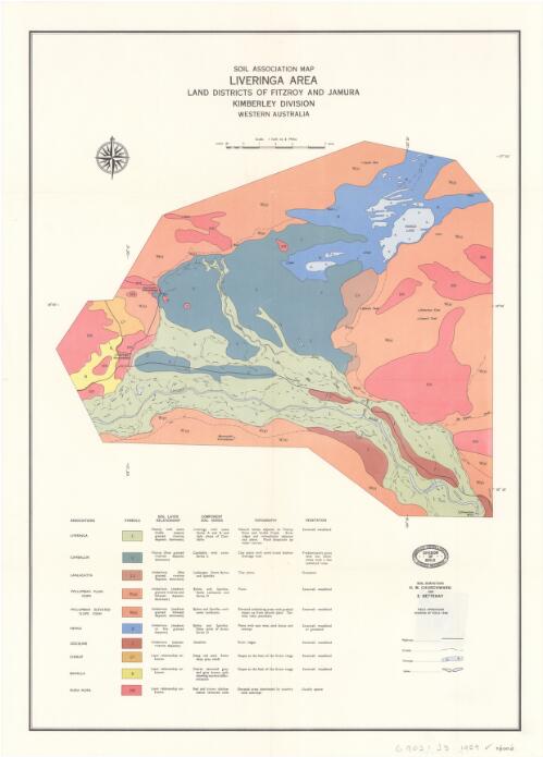 Soil association map Liveringa area, Land Districts of Fitzroy and Jamura, Kimberley Division, Western Australia [cartographic material] / soil surveyors H.M. Churchward and E. Bettenay