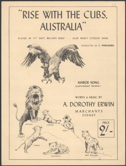 Rise with the cubs, Australia! [music] : march song / words & music by A. Dorothy Erwin
