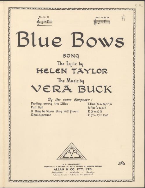 Blue bows [music] / lyric by Helen Taylor ; music by Vera Buck