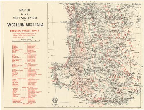 Map of part of the South West Division of Western Australia [cartographic material] : showing forest zones / S.L. Kessell, Conservator of Forests, Forests Department, Western Australia