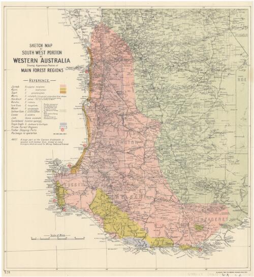 Sketch map of south west portion of Western Australia showing approximate position of main forest regions [cartographic material]