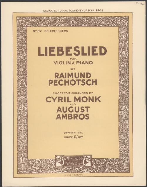 Liebeslied [music] / by Raimund Pechotsch ; fingered & arranged by Cyril Monk & August Ambros