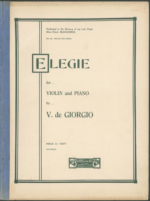 Elegie [music] : for violin and piano / by V. de Giorgio