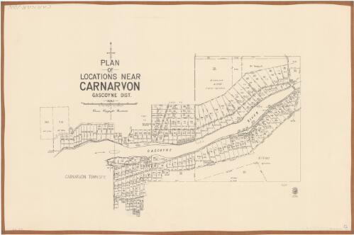 Plan of locations near Carnarvon, Gascoyne Dist. [cartographic material] / Department of Lands and Surveys